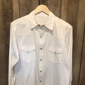Men’s White Embroidered Snap Button Shirt
